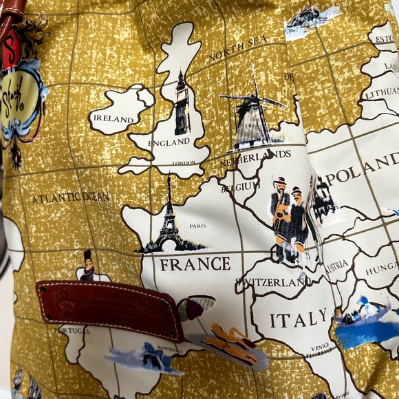 Leather, Sling Drawstring Tote Bag. Map Print. Travel by Sharif, Original 1827. - Picture 7 of 17